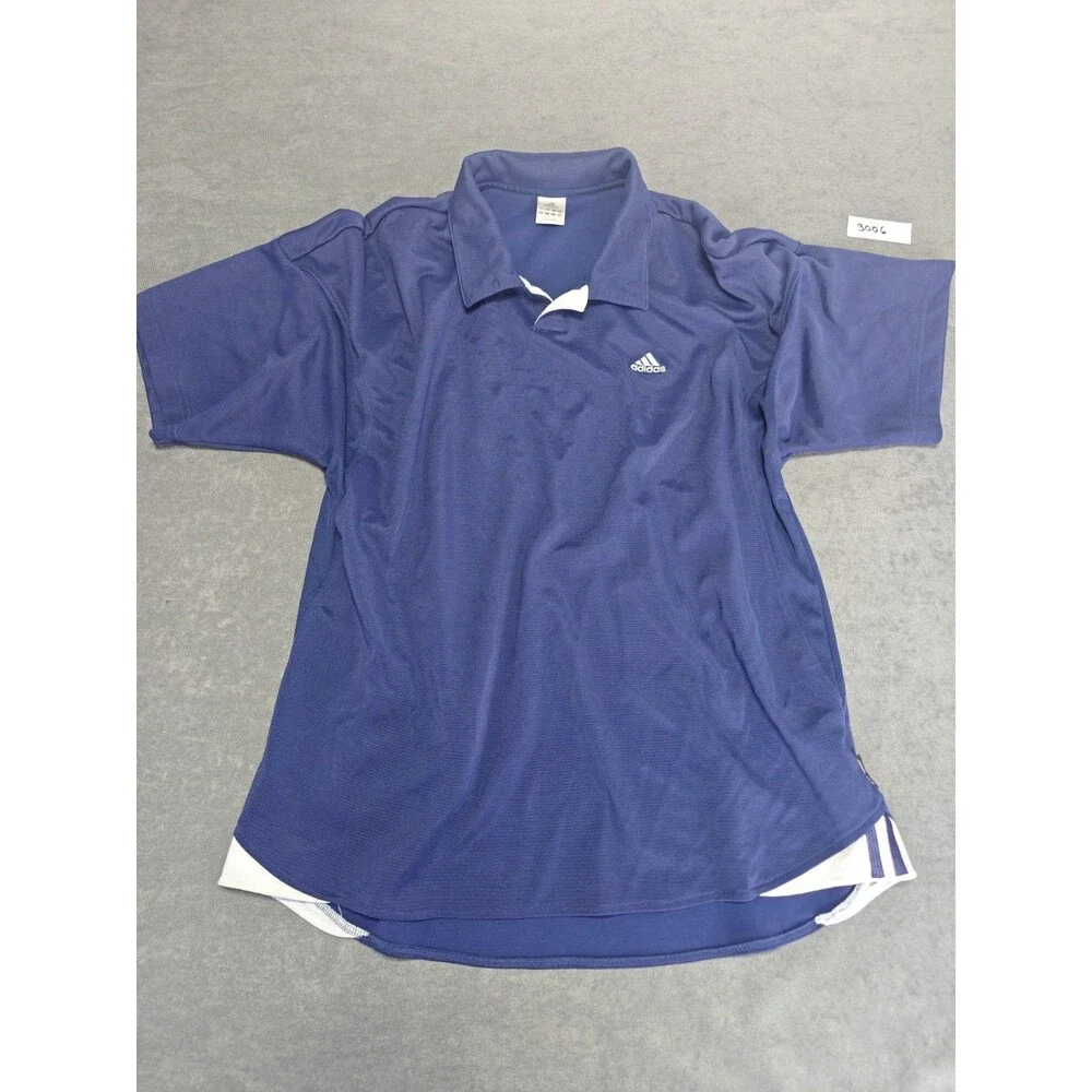 Adidas ClimaLite Polo Shirt Mens Large Blue Athletic Performance Golf Mesh